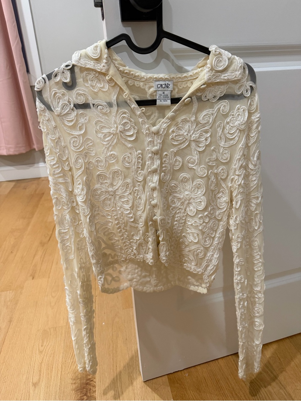 Cache Cream Lace Button-Front Top